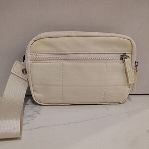 Cream ivory white Clutch wristletwith Detachable Canvas Strap Multiple Zip